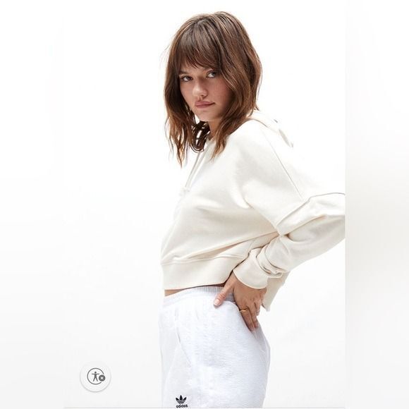 adidas originals off White '80s Cropped Hoodie Cream Trefoil XL NWT - Picture 10 of 10